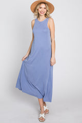 Periwinkle Low V-Back Sleeveless Midi Dress