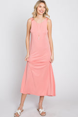 Pink Low V-Back Sleeveless Midi Dress