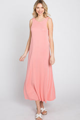 Pink Low V-Back Sleeveless Midi Dress