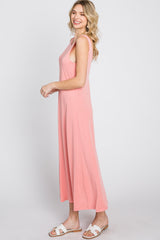 Pink Low V-Back Sleeveless Midi Dress