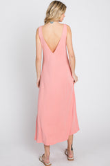 Pink Low V-Back Sleeveless Midi Dress