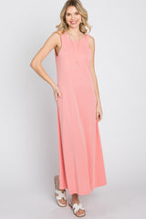 Pink Low V-Back Sleeveless Midi Dress