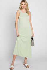 Light Olive Low V-Back Sleeveless Maternity Midi Dress