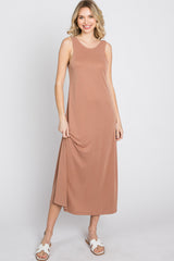 Mocha Low V-Back Sleeveless Maternity Midi Dress