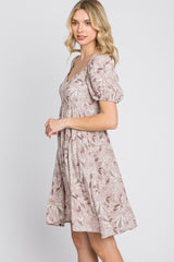 Dusty Mauve Floral Sweetheart Neck Dress