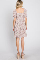 Dusty Mauve Floral Sweetheart Neck Dress