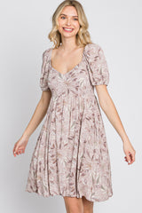 Dusty Mauve Floral Sweetheart Neck Dress