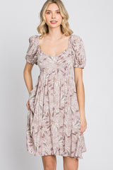 Dusty Mauve Floral Sweetheart Neck Dress