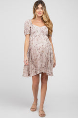 Dusty Mauve Floral Sweetheart Neck Maternity Dress