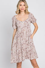 Dusty Mauve Floral Sweetheart Neck Dress