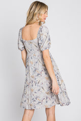 Grey Floral Sweetheart Neck Dress