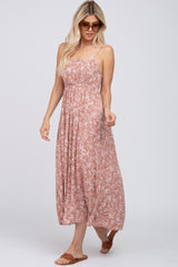 Mauve Floral Back Cutout Midi Dress