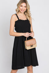 Black Smocked Top Square Neck Dress