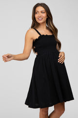 Black Smocked Top Square Neck Maternity Dress