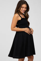 Black Smocked Top Square Neck Maternity Dress