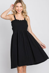 Black Smocked Top Square Neck Dress