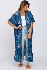 Blue Floral Paisley Ruffle Hem Cover-up