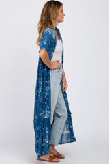 Blue Floral Paisley Ruffle Hem Cover-up