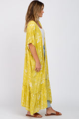 Yellow Floral Paisley Ruffle Hem Cover-up