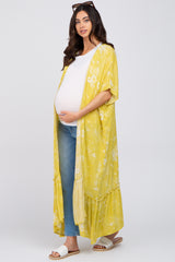 Yellow Floral Paisely Ruffle Hem Maternity Cover-up