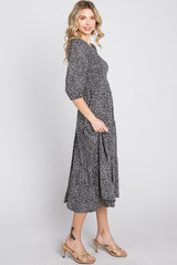 Black Animal Print Smocked Midi Dress