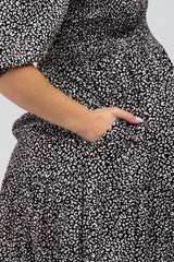 Black Animal Print Smocked Maternity Midi Dress