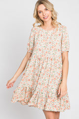 Sage Floral Short Sleeve Ruffle Hem Dress