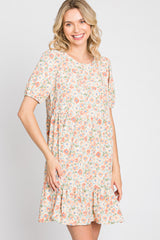 Sage Floral Short Sleeve Ruffle Hem Dress