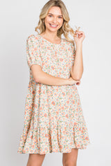 Sage Floral Short Sleeve Ruffle Hem Dress