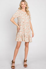 Sage Floral Short Sleeve Ruffle Hem Dress