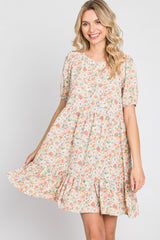 Sage Floral Short Sleeve Ruffle Hem Dress