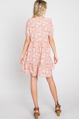 Pink Floral Short Sleeve Ruffle Hem Dress