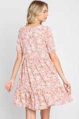 Pink Floral Short Sleeve Ruffle Hem Dress