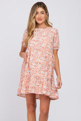 Pink Floral Short Sleeve Ruffle Hem Maternity Dress