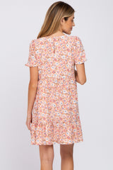 Pink Floral Short Sleeve Ruffle Hem Maternity Dress