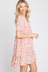 Pink Floral Short Sleeve Ruffle Hem Dress