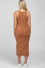 Camel Racerback Basic Maternity Midi Dress