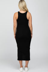 Black Racerback Basic Maternity Midi Dress