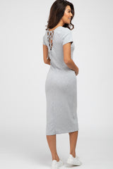 Grey Tie Up Back T-Shirt Dress