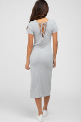 Grey Tie Up Back T-Shirt Dress