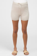 Beige Knit Drawstring Maternity Shorts