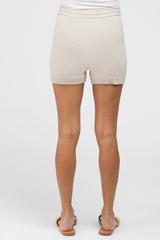 Beige Knit Drawstring Maternity Shorts