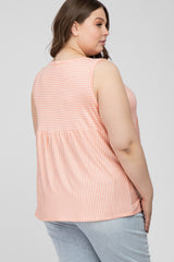 Salmon Striped Button Accent Maternity Plus Sleeveless Top