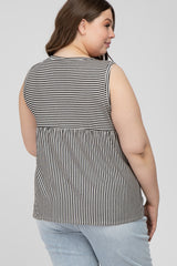 Black Striped Button Accent Maternity Plus Sleeveless Top