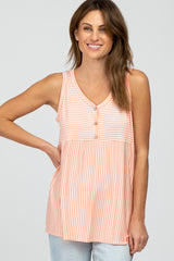 Salmon Striped Button Accent Maternity Sleeveless Top