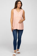 Salmon Striped Button Accent Maternity Sleeveless Top