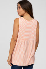 Salmon Striped Button Accent Maternity Sleeveless Top