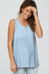 Light Blue Striped Button Accent Maternity Sleeveless Top