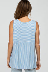 Light Blue Striped Button Accent Sleeveless Top