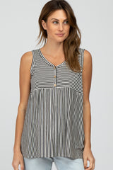 Black Striped Button Accent Maternity Sleeveless Top